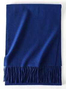 1条女士简约纯色仿羊绒围巾，学院风披肩，适合换季、日常佩戴，防风保暖，新年礼物 - 藍色 - 查看 4