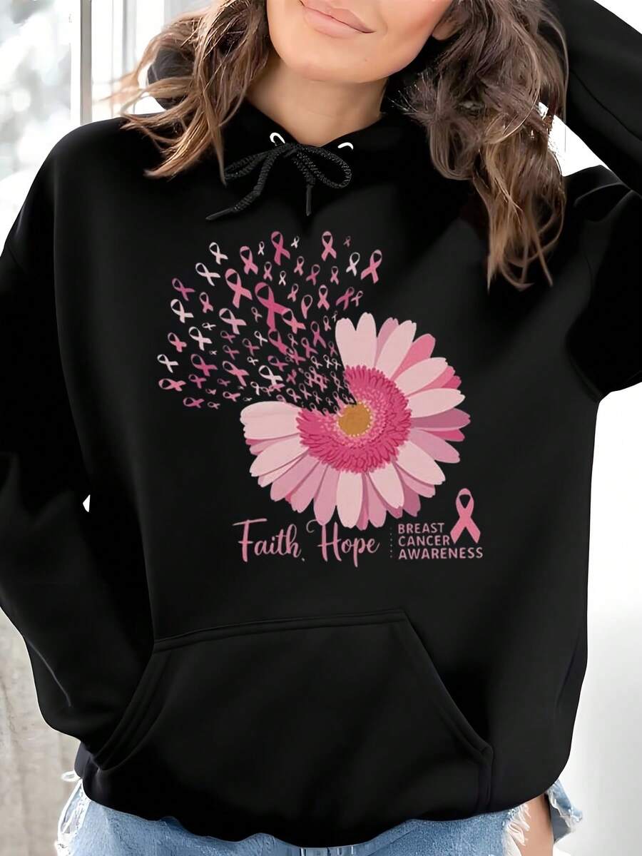 Pink Flower Ribbon Breast Cancer Awareness Unisex Hoodie, Softstyle Tee, Cancer Survivor Gift, Pink Ribbon SupporHoodie, Breast Cancer