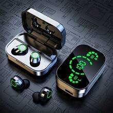 A Pair Of True Wireless Earbuds With Digital LED Battery Display, TWS In Ear Headphones With ENC Noise Reduction Function, Built-In Condenser Microphone, Sports And Fitness Headphones, Deep Bass, Type-C Rechargeable Case, Lithium Polymer Battery, Adult Wireless Open Headphones - 黑色 - 查看 3