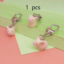 1pc Fluffy Cute Pink Pig Keychains Sheep Capybara Otter Resin Mini 3D Animal Key Ring Holder Bag Charms Car Pendants Gift