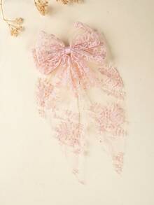 1pc Lace Embroidered Bow Headband, Chiffon Ribbon Hair Clip, Versatile Hair Accessory Suitable For Photoshoot, Travel, Wedding - Multicolor - View 6