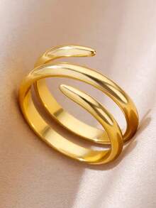 Stainless Steel Hollow Stripe Wide Ring Occident Simple Minimalist Charm Texture Statement Charm Jewelry Women  ﻿