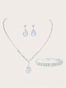 4 件套水钻首饰套装金色闪亮项链耳环手链套装女士晚礼服手拿包新娘婚礼贝壳优雅信封包女士球与可拆卸金属链婚礼和派对女士单肩包女士包女士手提包多功能闪光手提包鸡尾酒会婚礼新款钱包宴会包 - 銀色 - 查看 7