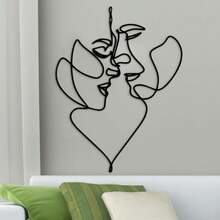 1PC Abstract Couple Face Line Wall Art, Lovers Face Lines Modern Black Metal Wall Home Decor Hanging Wall Art For Home Decoration, Bedroom, Dinner Room, Bathroom Living Room,3 Sizes Available