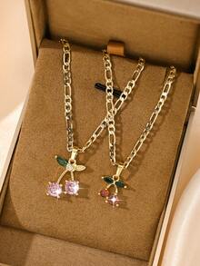 1 Exquisite And Elegant Shiny Small Red Cherry & Large Pink Cherry Copper Pendant Copper Inlaid Zirconia Necklace, Suitable For Giving To Girls/Boys/Family/Friends/Versatile/Light Luxury/Party/Banquet/Festival/Christmas/Thanksgiving/Halloween/Gift