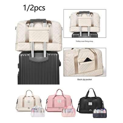 1/2pcs Travel Bag Set, Handbag, Shoulder Bag, Crossbody Bag, Fitness Bag, Overnight Bag, Multifunctional And Multi Pocket Shoe Bag, Dry And Wet Separa