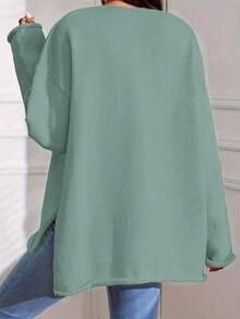 1 pieza Blusa de punto con cuello en V, parte delantera corta y parte trasera larga con abertura, adecuada para primavera, otoño e invierno