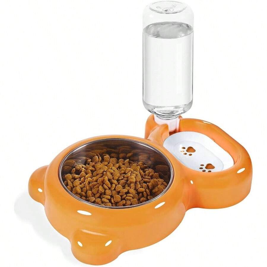 Dog Bowls, Food And Bowl Set With Dispenser And Stainless Steel Bowl Cats And Small Dogs - Light Blue - 橘色 - 查看 1