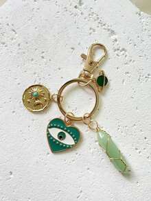 1 件天然石绿色石英邪眼星球月亮太阳绿松石吊坠钥匙扣包饰装饰，日常使用小礼物汽车配件学校可爱哥特 Y2k 包饰挂绳带身份证夹汽车配件包饰圣诞节 - 綠色 - 查看 8