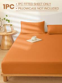 1 pièce Drap-housse super doux de couleur unie, literie, drap de lit léger, housse de matelas orange, drap-housse à poche profonde, doux et respirant, pour tous les formats de lit - simple, double, queen, king. Convient pour toutes les saisons, décoration de chambre