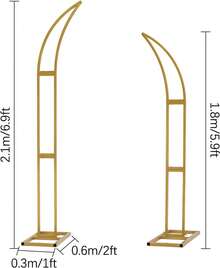 Vincidern 2 件弧形婚礼拱门背景架，气球拱门适用于仪式生日派对新娘迎婴派对，金属半月形婚礼拱门背景架带矩形底座（5.9 英尺、6.9 英尺）派对礼品房间装饰 - 金色拱門 - 查看 4