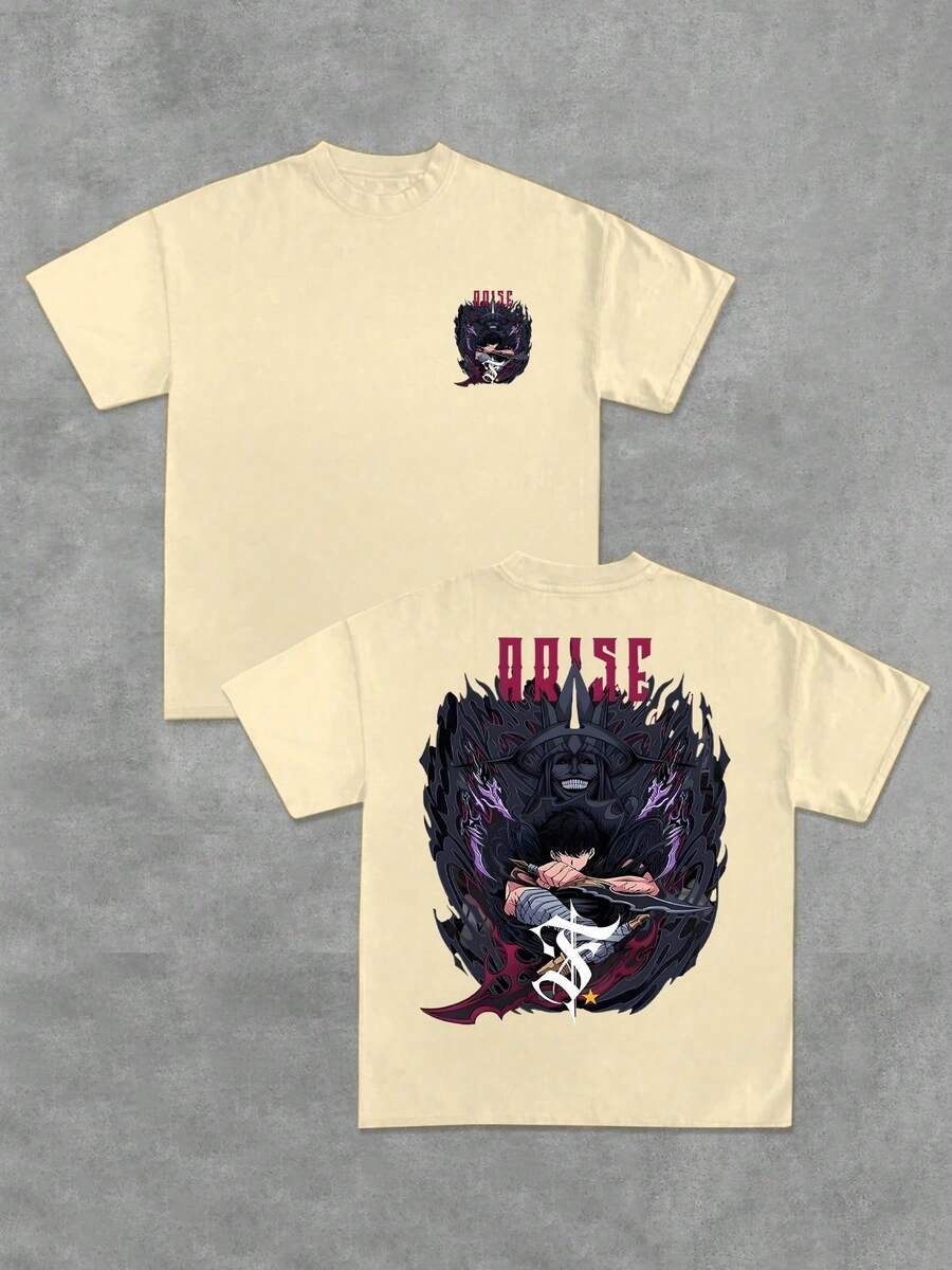 Men's 100% Cotton Dark Fantasy Graphic Double Sided Digital Printed 220g TShirt 1pcs Streetwear Casual Style Cool Design - Màu be - Xem 1