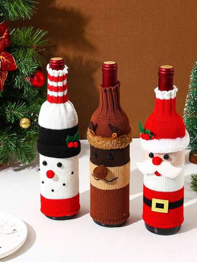 3/2/1pc Christmas Wine Bottle Sweaters - Santa, Snowman & Reindeer Knit Covers | Holiday Home Bar, Dinner Party ,Restaurant& Gift Decor, Suitable For Christmas Wine Bottle Set, Red Wine Champagne Bottle Bag, Holiday Gift Packaging, Party Restaurant Decor
