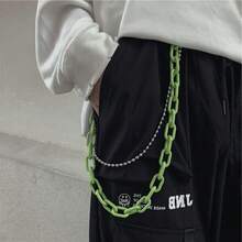 1pc European And American Hip-Hop Pants Chain Accessories, High Street Accessories Two-Tone Pants Chain, Acrylic Waist Pants Chain / Bag Chain - Đen và Đỏ - Xem 3