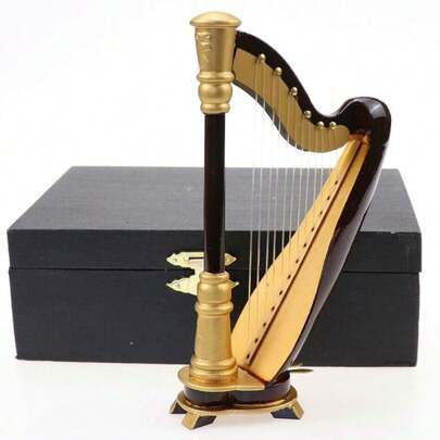 Wooden Miniature Harp With Case Mini Musical Instrument Harp Replica Collectible Figurines Dollhouse Accessories Model Home Dration Display Ornament (5.51"X3.07"X1.69"),19389825