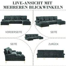 Modern Large Chenille U-Shape Sectional Sofa With Double Reclining Seats For Living Room Bedroom Office Apartment Villa Living Room Home By The Fireplace, Emerald - Ngọc lục bảo + Nhung + 4 chỗ ngồi + Xốp - Xem 4