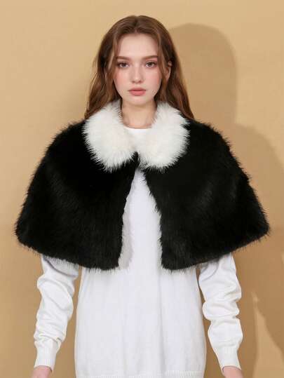 1pc Fashionable Faux Fur Soft & Fluffy Outdoor Casual Warm Shawl For Women, Autumn/Winter