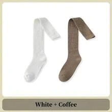 1/2/3/4双装女士冬季保暖过膝袜，荷叶边多层设计，女士过膝袜，及膝袜，保暖加厚过膝袜，宽松版型，秋冬保暖休闲袜，舒适袜 - 彩色 - 查看 13