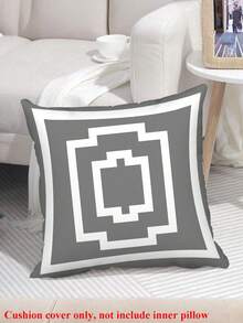 1pc Grey And White Geometric Pattern Pillowcase, Soft Peach Skin Cushion Cover For Home/Office Decoration (Does Not Include Pillow Core) - Gray - View 7