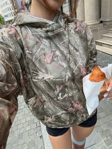 Women's Casual Loose Camouflage Print Hooded Long Sleeve Sweatshirt