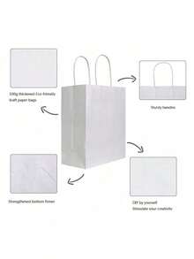 12个8英寸白色带提手礼品袋，牛皮纸材质，适用于生日、婚礼、情人节、新娘送礼会、单身派对、新娘送礼会回礼、婚礼回礼、万圣节、圣诞节等场合。 - 白色 - 查看 4