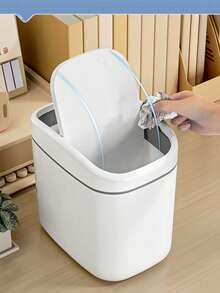 1 件现代简约桌面垃圾桶带盖，ABS+PP 材质，白色，免提，紧凑型，适用于家庭、卧室、办公室，包含 1/8/20 卷（15 个/卷）随机颜色垃圾袋，适用于厨房、浴室、家庭和家居用品 - 彩色 - 查看 15