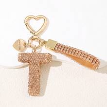 1pc Soft Ceramic Champagne Color Rhinestone Keychain, Cute Personalized Bag/Car Keyring, Heart Decor Gift For Mom, Friends Christmas Bag Charms Car Accessories Teacher Sister Gift Ideas