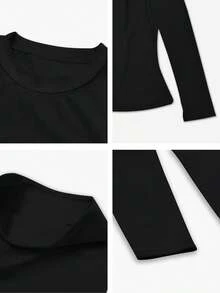 NcmRyu 1套女士弹力紧身简约圆领提拉塑身性感健身瑜伽户外运动套装 - 黑色 - 查看 5