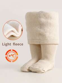 1 Pair Cozy Warmth Girls' Tights - Fleece Interior, Solid & Striped, Great For Cold Days Baby Toddler Leggings