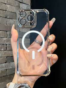 磁吸式（带镜头保护膜）1个电镀四角防摔新款手机壳，兼容苹果17 Pro Max/16 Pro Max/15/14 Pro/13/12/11/XR/XS Max/8、三星Galaxy S25系列、S24系列、S23系列、S22系列、A05、A35、A55保护套，国际版，非国内版 - 銀色 - 查看 3