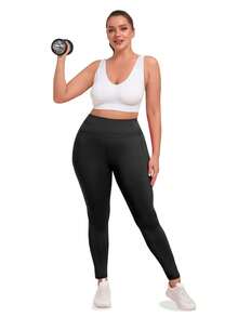 Women's Plus Size Leggings With Pockets-Stretchy XL-5XL Yoga Pants Tummy Control High Waist Workout Leggings - Black - View 6