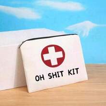Unscented Canvas First Aid Cosmetic Bag, Unisex - "OH KIT" Emergency Travel Toiletry Bag For Medications And Essentials Holiday Essentials Holiday Travel Essentials Travel Bag Travel Accessories Graduation Make Up Bag - trắng - Xem 4
