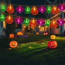 20 luces LED de cadena de Halloween (calabaza y murciélago) - Resistente al agua para interiores/exteriores, 8 modos con control remoto y temporizador, caja de baterías (baterías no incluidas) para ambiente festivo