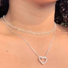 Women's Fashion Hollow Heart Pendant Necklace And Hollow Heart Choker Necklace - 銀色 - 查看 5