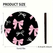 1 Set Of 2 Pink Bow Patterned Car Cup Holder Pads, Universal Compatible, Made Of Natural Rubber Anti Slip Polyester Back, Absorbent Knitted Fabric, Cute Cartoon Storage Pad, Used For Vehicle Interior Size 2.8 Inches, Washable, Single Weight 8 Grams