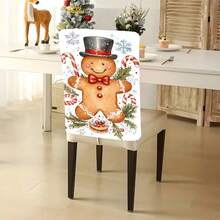 Pokrowiec na krzesło z motywem piernika, laski cukrowej, ostrokrzewu, płatka śniegu, zdejmowany krótki pokrowiec na krzesło z pluszu, ochraniacz na oparcie, odpowiedni do jadalni, salonu, biura, hotelu i wystroju domu, na każdą porę roku - Wielokolorowe - Zobacz 5