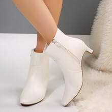 Women's Kitten Heel Ankle Boots – Square Toe Side Zipper Booties, Comfortable Dress Shoes For Work & Casual Wear - 白浦 - 查看 6