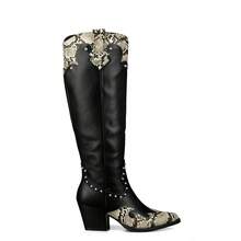 Weide Botas para mujer – Botas vaqueras de mujer con punta fina, estampado serpiente, tacón medio retro y estilo punk - Negro - Ver 5