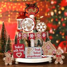 Zestaw 13 drewnianych tacek z piernikami i płatkami śniegu – idealny do dekoracji domu, biura i na imprezy świąteczne