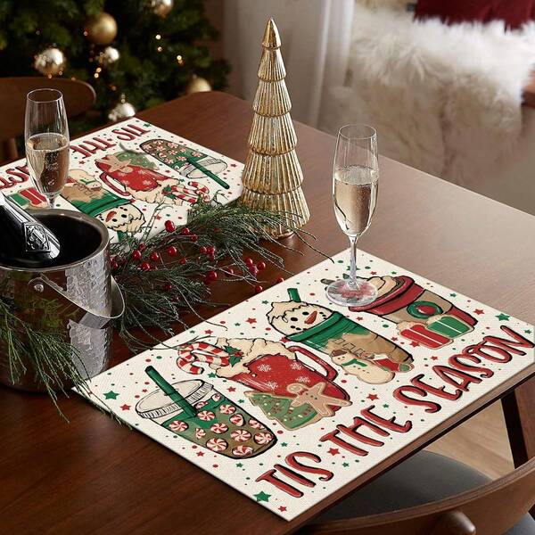 4 Stücke/6 Stücke Set Weihnachts-Tischsets, süße Weihnachts-Getränkeuntersetzer, saisonale Winter-Feiertags-Tischdekoration für Zuhause, Küche, Esszimmer, Party, Weihnachten, 30x45cm