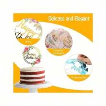 4pcs  Gilded Flower Butterfly Birthday Card Design Is Exquisite, Instantly Making The Cake Look Beautiful With Just One Insertion, Making It A Great Choice For Birthday Parties