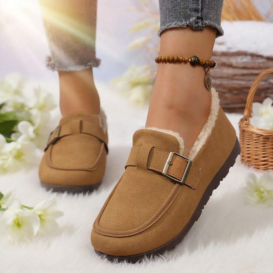 Women's Snow Boots And Women's Loafers, Featuring A Slip-On Design, Plush-Lined Interior, Windproof And Warm Properties, Lightweight And Non-Slip Performance, Casual And Sporty Style, Stylish And Versatile Look, Machine Washable, Suitable For Dating, Shopping, Walking And Office Wear, Are Ideal Choices For New Year Gifts And Valentine's Day Gifts. - 卡其色 - 查看 1