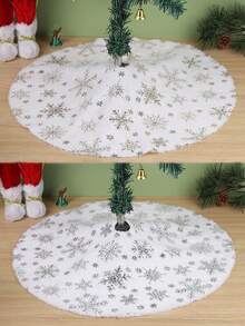 1pc-Faux Fur Christmas Tree Skirt White Plush Skirt For Merry Christmas Party Christmas Tree Decoration