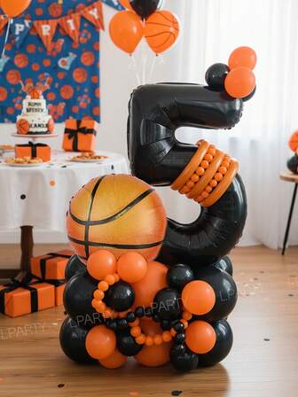 Set de 33 piezas Decoraciones para fiesta de cumpleaños con tema de baloncesto, 32" Globos de número de 0 a 9 en negro, 18" Globos redondos de baloncesto, Globos de látex naranja y negro, Crea un tema deportivo, Fiesta de hombres, Celebración de adultos, Reunión de hermanos, Decoración para evento de club