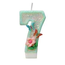 1 pièce Bougie numéro d'anniversaire, bougie de gâteau d'anniversaire avec papillon vert clair et fleurs, bougie à paillettes pour décoration de gâteau, convient pour les fêtes d'anniversaire des filles et des femmes