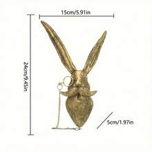 Animal Head Wall Hook, Simulated Rabbit & Mouse Sculpture Decorative Hook, Creative Key Hanger For Home Room Storage - Bronze - View 7