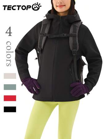TECTOP Women's Autumn/Winter Thermal Lined Jacket, Zip-Up Hooded, Scratch-Resistant , Outdoor Hiking Skiing Sports Coat, Zipper Pockets