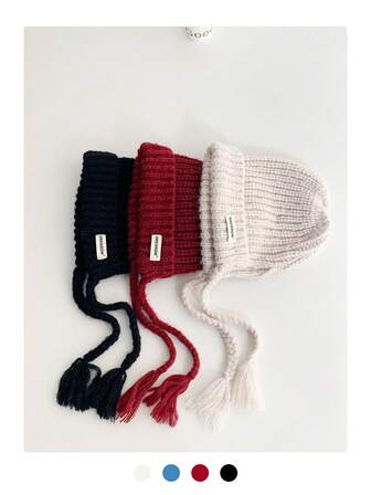 Pasamontañas negro para mujer, gorro tejido con protección de orejas cálido para otoño/invierno, que favorece el rostro pequeño, cubierta de cabeza a prueba de frío, pasamontañas grueso con orejeras