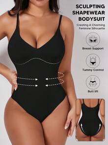 1pc Women Minimalist Tummy Control Bodysuit, Slim Waist, K-POP Suitable For Base Layer Mardi Gras Outfits