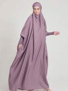 1 件 Hijab Khimar 和 Abaya 连衣裙，宽松长袍，松紧袖设计，高度私密，优质 穆斯林女性祈祷头巾，伊斯兰服装 Khimar - 彩色 - 查看 6